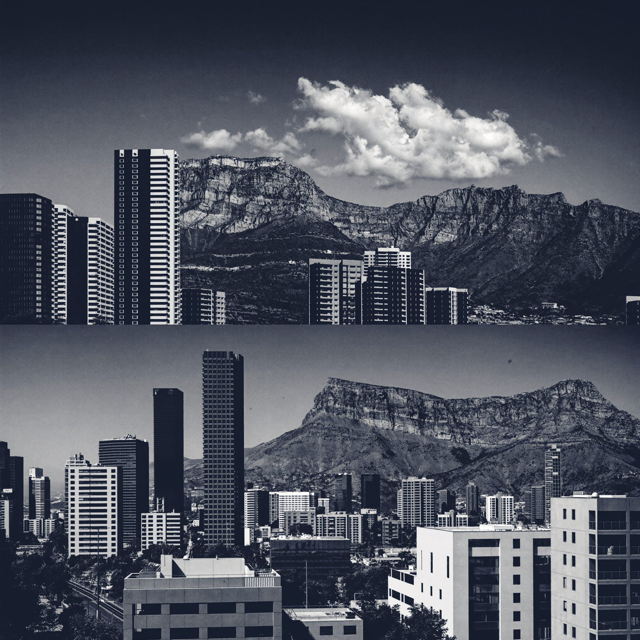Navy-duotone view of the Cape Town CBD skyline