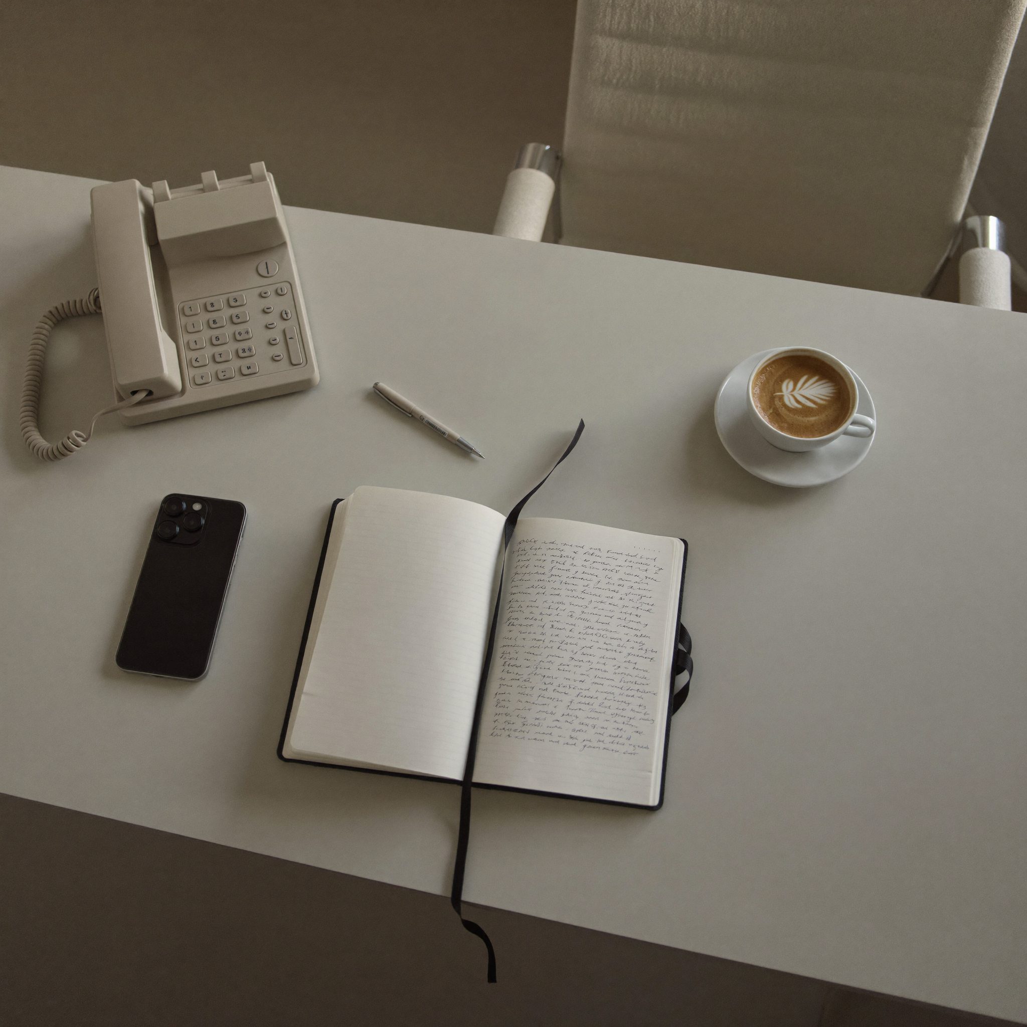 Desk with phone and notebook at Vento's Cape Town office